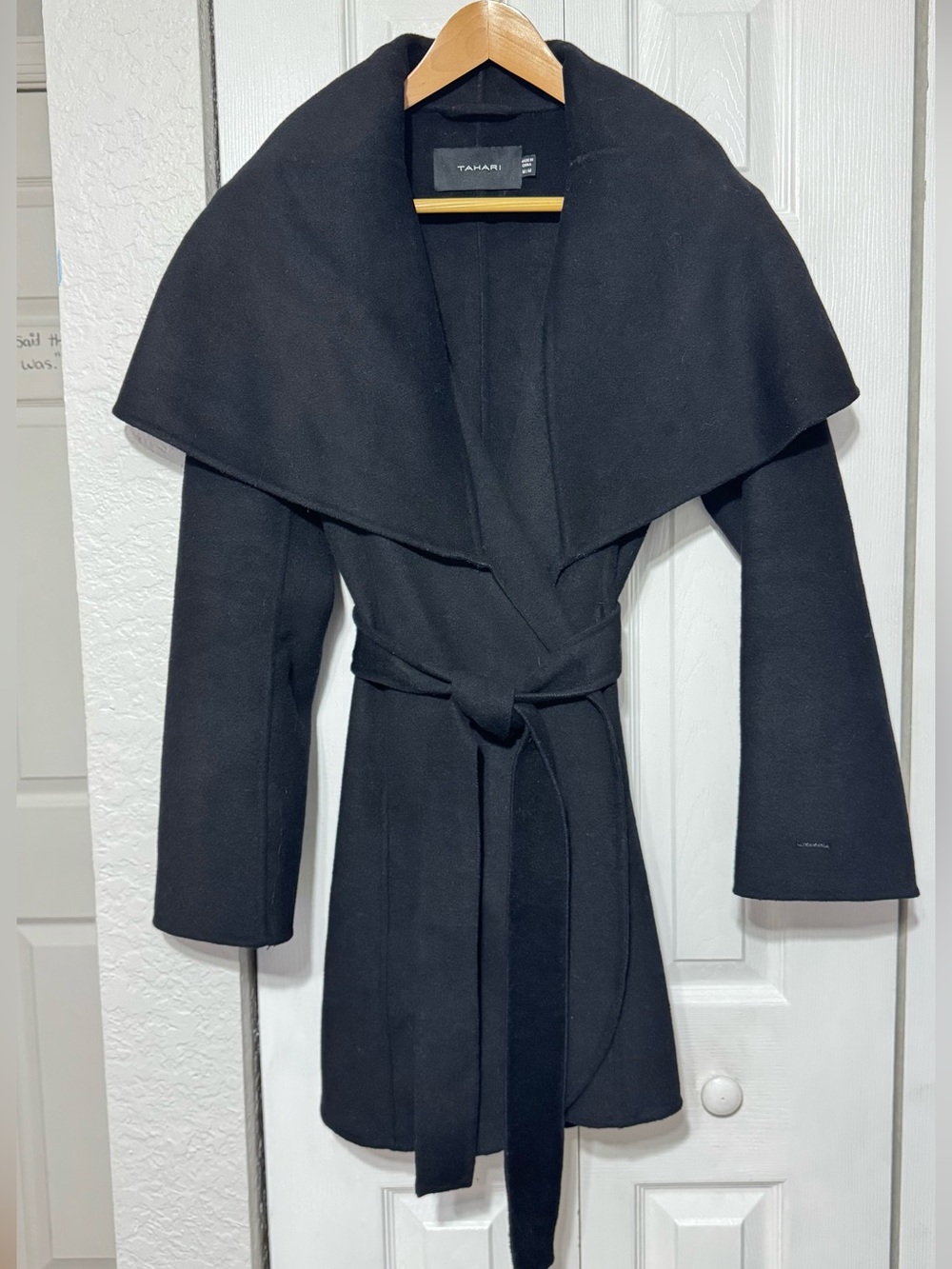Tahari Black Wrap Belted Shawl Collar Cardigan